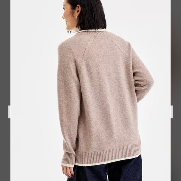 Charter Club 100% Cashmere Tipped Shawl-Collar Boyfriend Cardigan in Brown Sugar - Picture 6 of 11